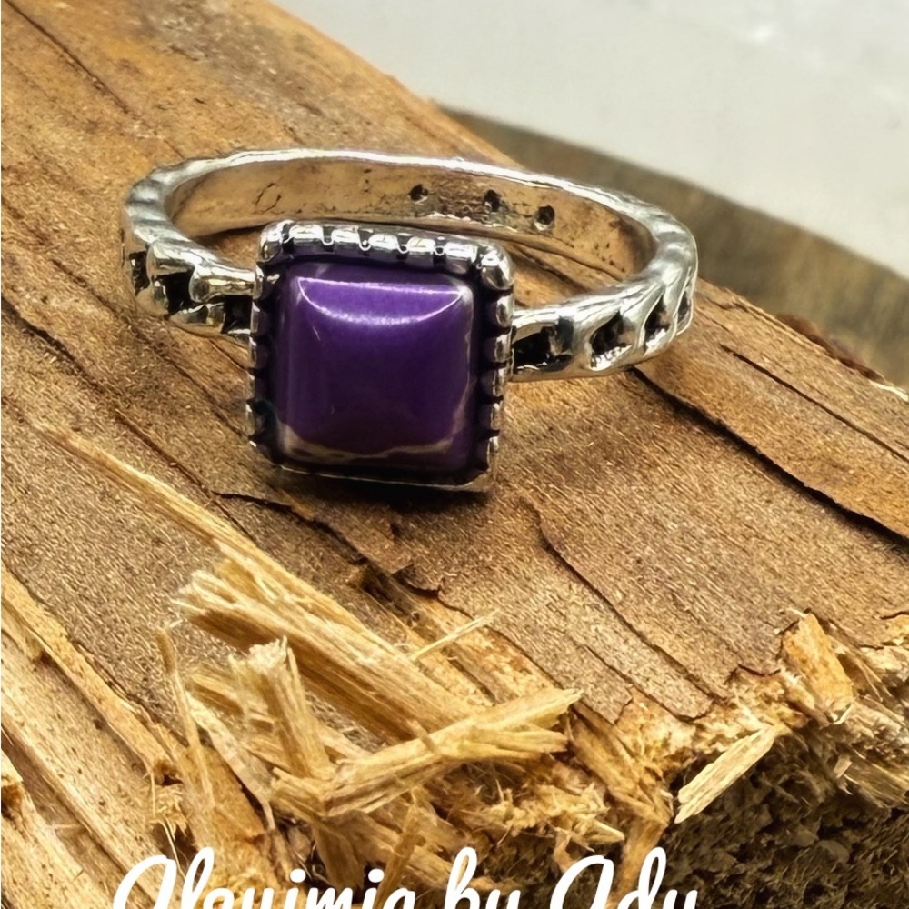 Purple turquoise dainty silver ring